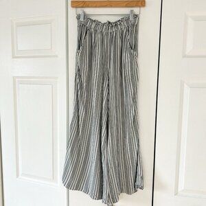 American Eagle Striped Wide Leg Pull-On Pants XS Black White Elastic Waist